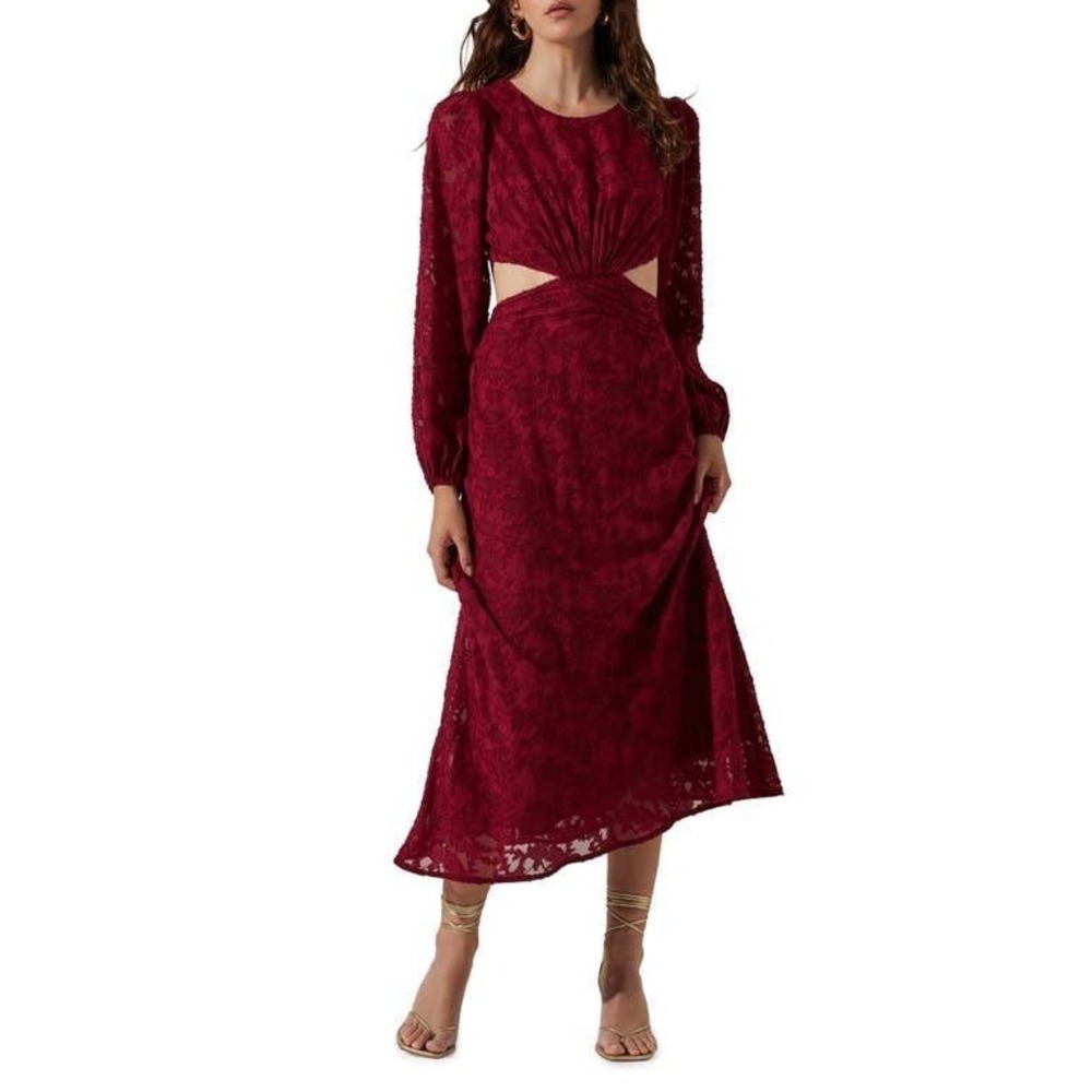 ASTR The Label Wine Red Midi Dress Cutout Back Tie Long Sleeve XS NWT